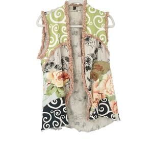 Crunch Womens Vintage Linen Boho Cottagecore Patchwork Floral Canvas Vest Size S